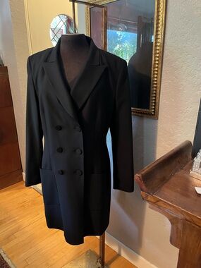 Women's Black Long-Sleeve Double-Breasted blazer dress doubles as a Coat